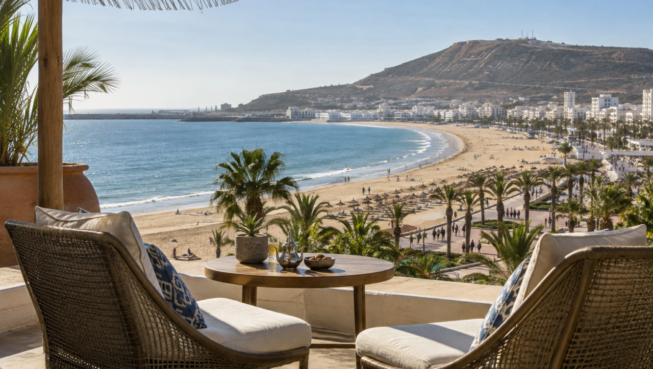 Agadir beach holiday with a view over the Atlantic bay