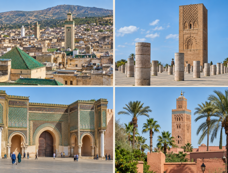 Collage of Morocco’s imperial cities Fez, Rabat, Meknes and Marrakech