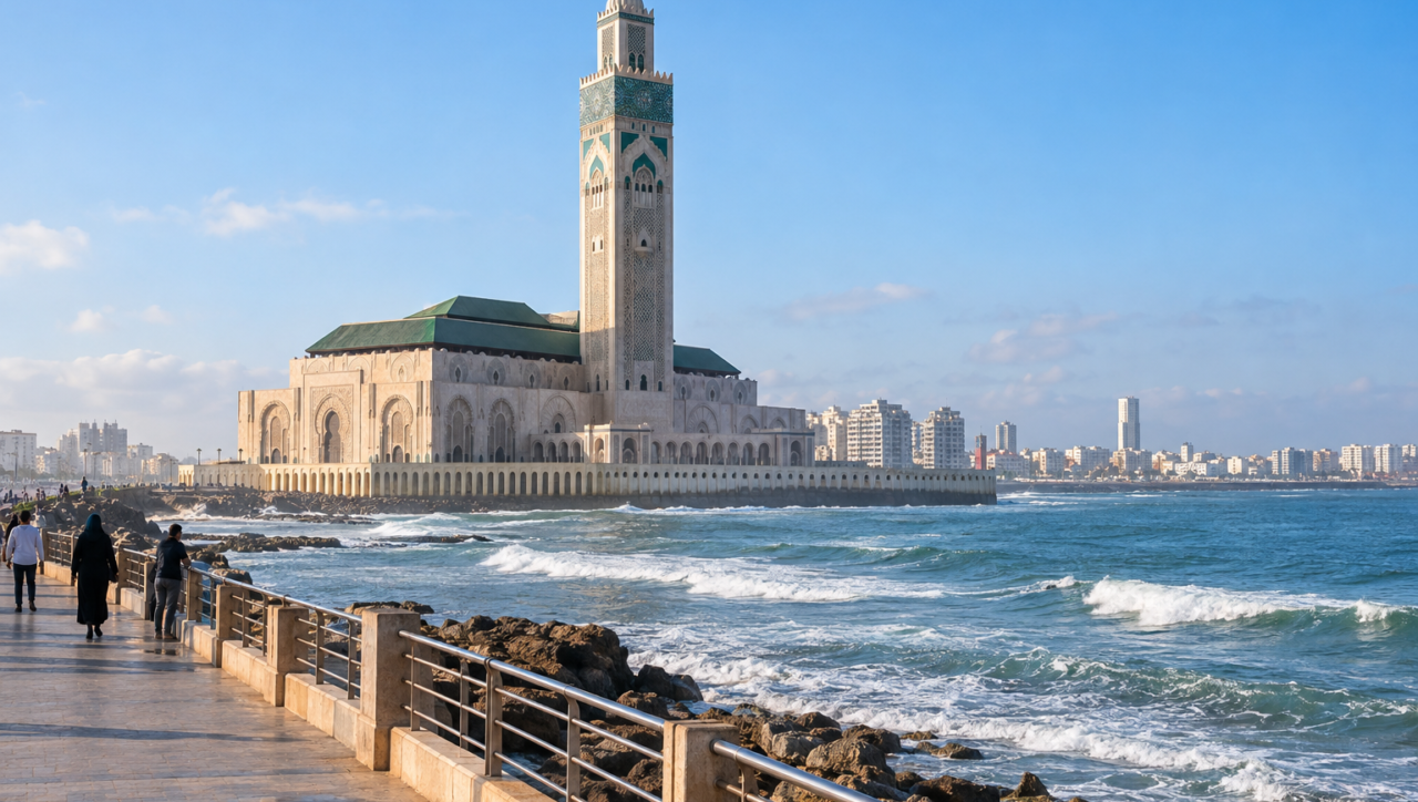 Hassan II Mosque and the Atlantic waterfront in Casablanca