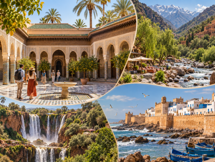 Marrakech city tour with Ourika Valley Ouzoud and Essaouira day trips.