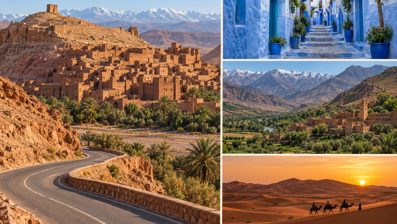 Morocco 10-day itinerary featuring Ait Benhaddou, Chefchaouen, the Atlas Mountains and Sahara dunes
