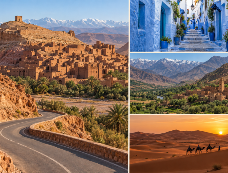Morocco 10-day itinerary featuring Ait Benhaddou, Chefchaouen, the Atlas Mountains and Sahara dunes
