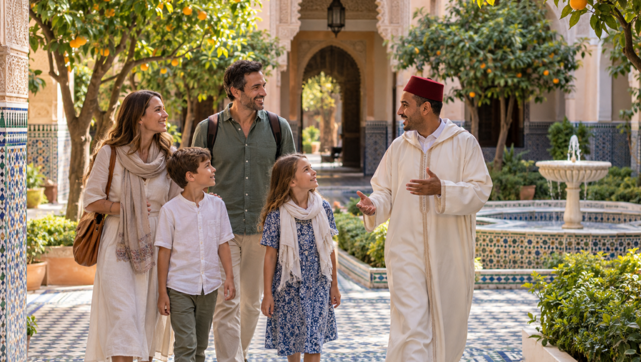 Family exploring Morocco with a local guide in Marrakech