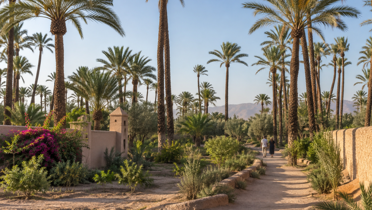 Palm-lined path in the Marrakech Palmeraie