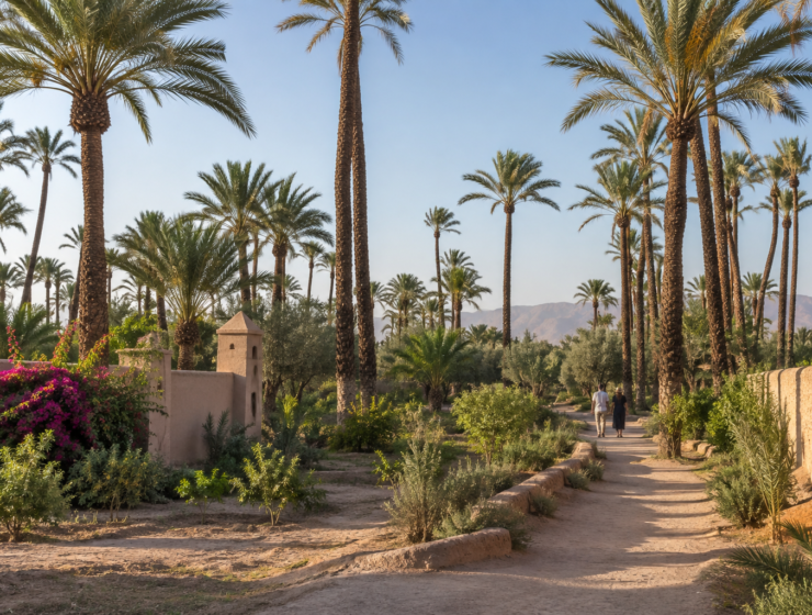 Palm-lined path in the Marrakech Palmeraie