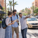 Travelers getting local directions in Gueliz Marrakech.